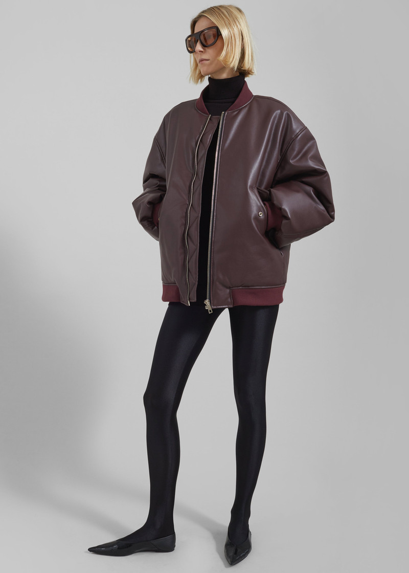 Astra Faux Leather Bomber Jacket - Burgundy 1
