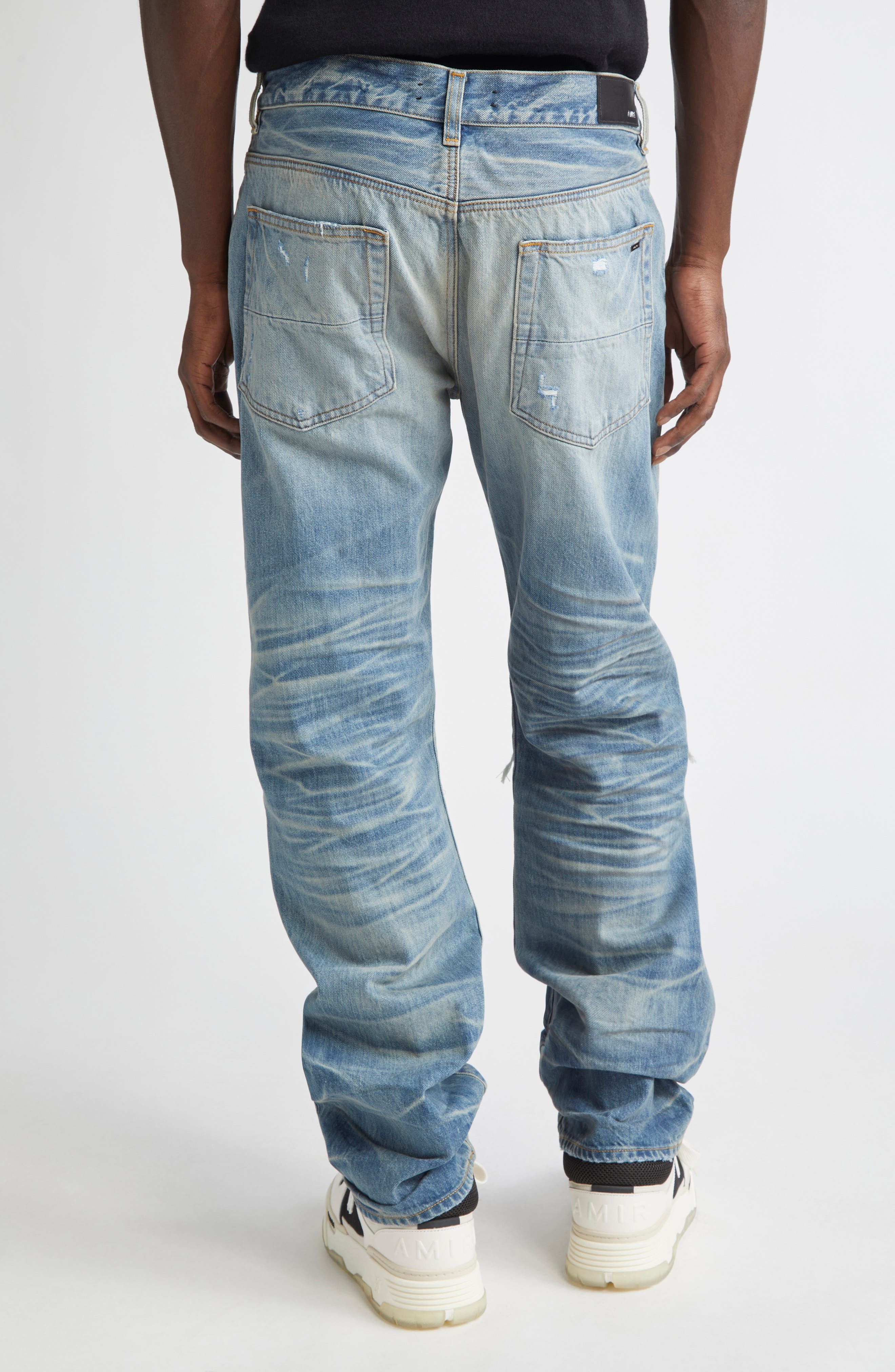 AMIRI MX1 Ripped Straight Leg Jeans in Honeycomb Indigo at Nordstrom - 3