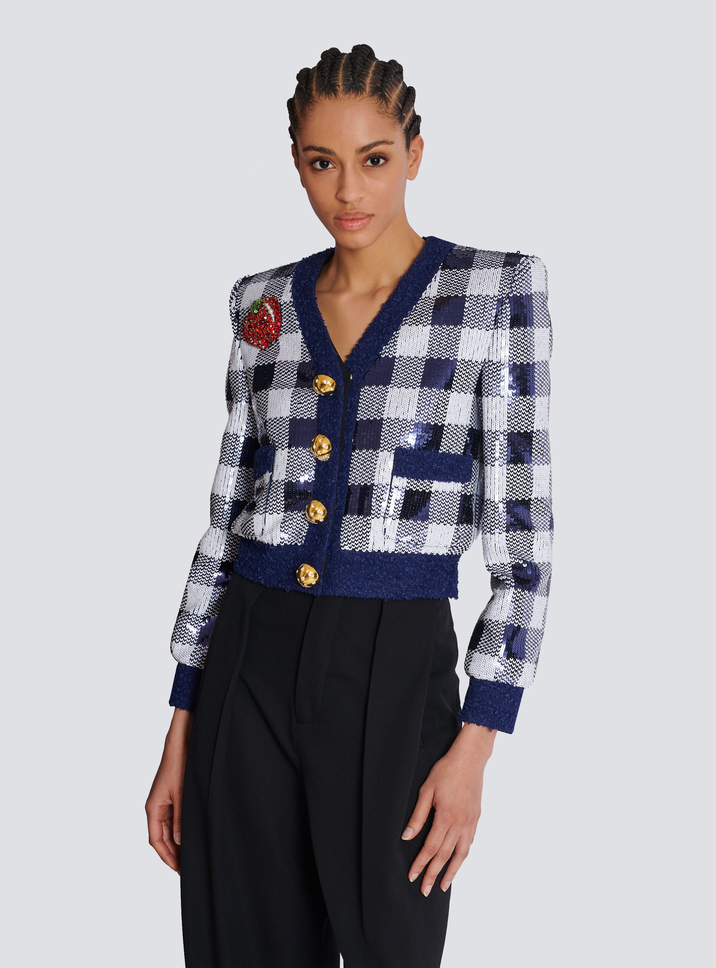 Cropped jacket in gingham sequins - 6