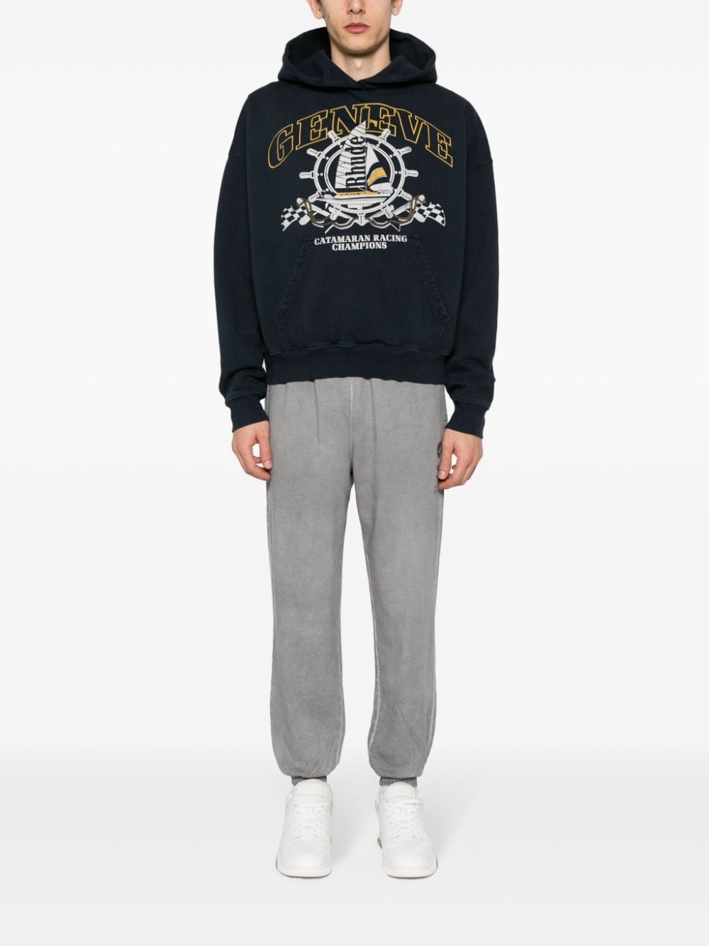 nautical-print cotton hoodie - 2