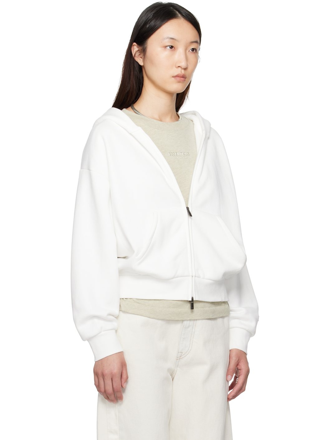 White Classic Fit Zip-Up Hoodie - 2