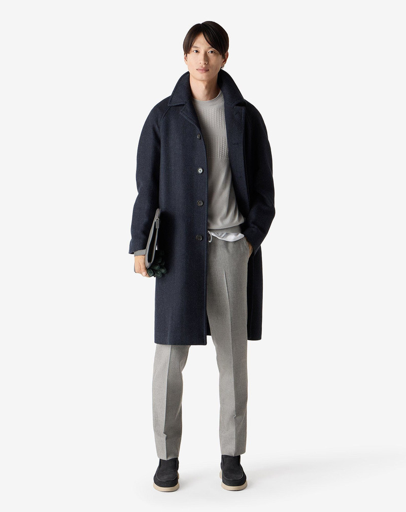 CORNELIANI Blue pure wool coat with chevron pattern outlook