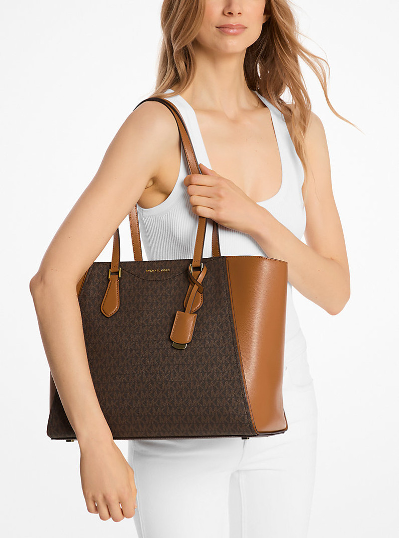 Taryn Large Signature Logo and Leather Tote Bag 4