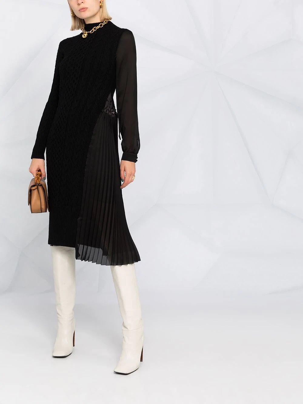 pleat-side cable knit sweater dress - 2