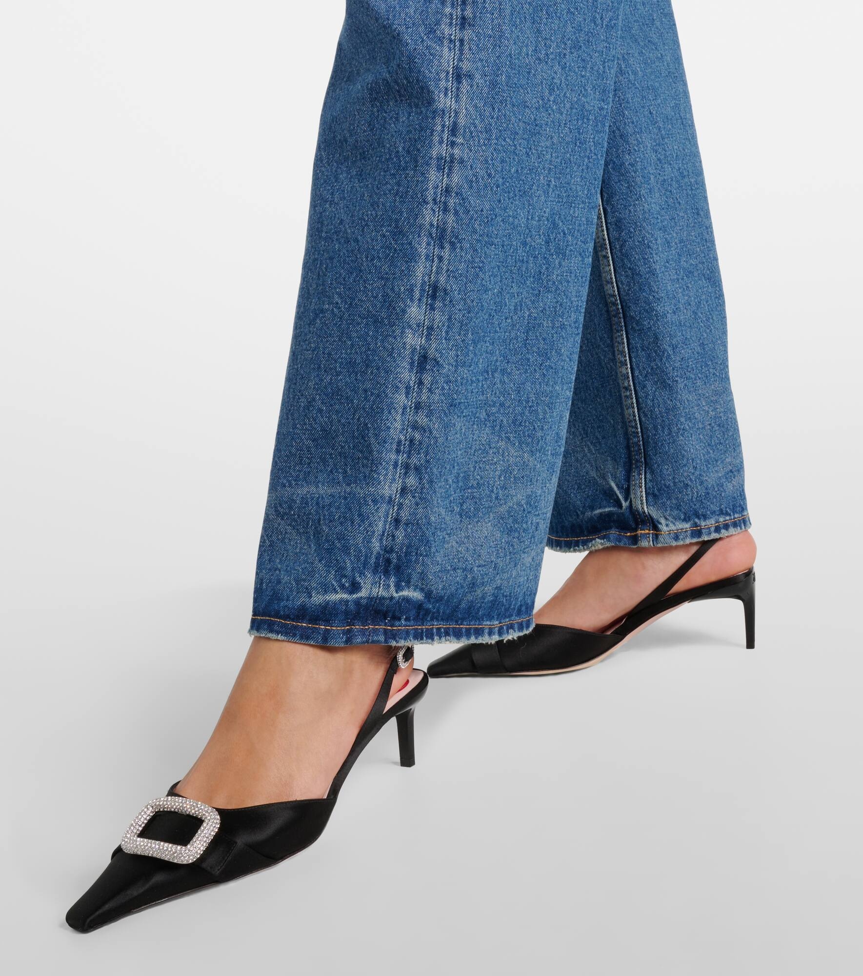 Dorsay embellished satin slingback pumps - 4