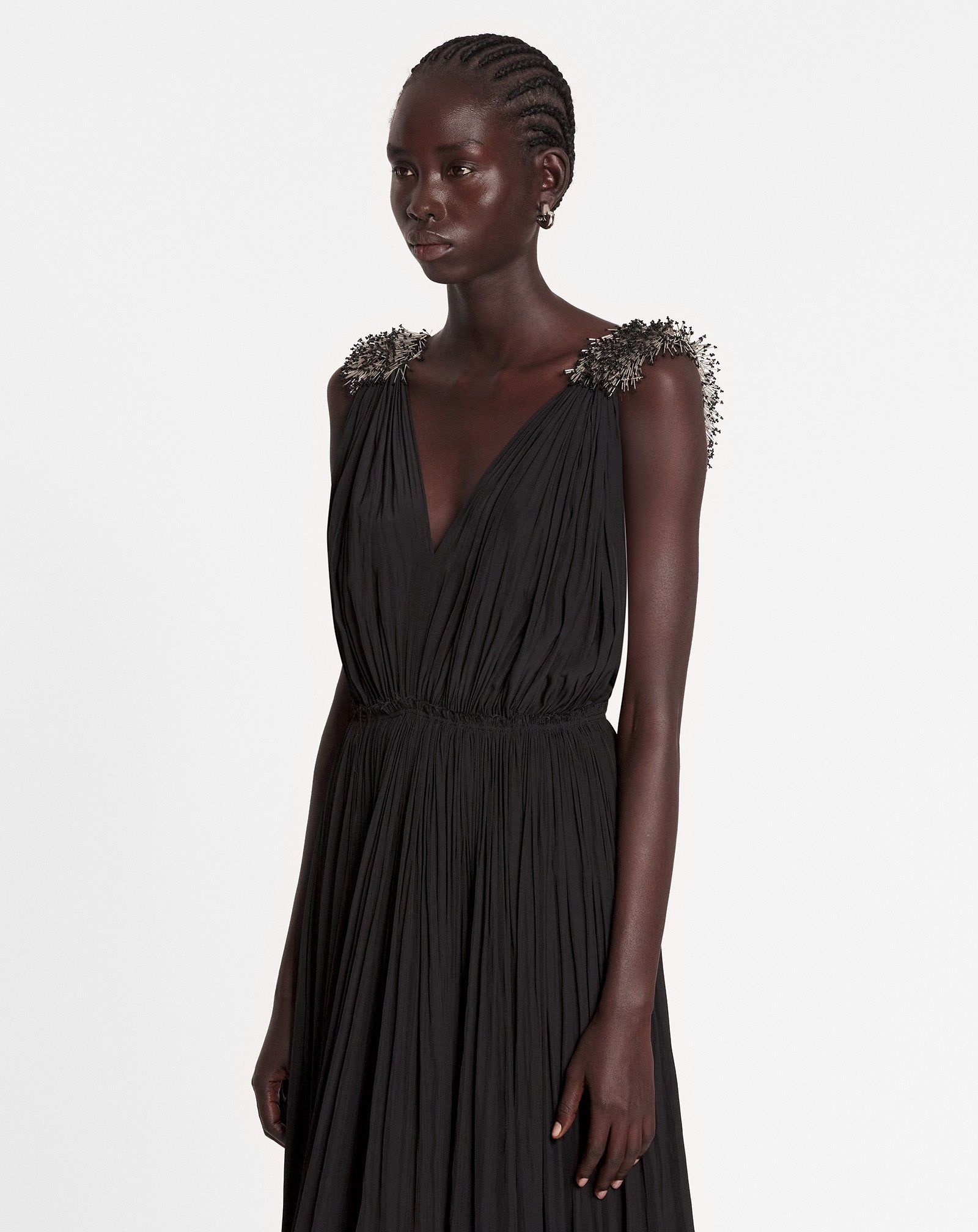 LONG EMBROIDERED CHARMEUSE EVENING GOWN - 3