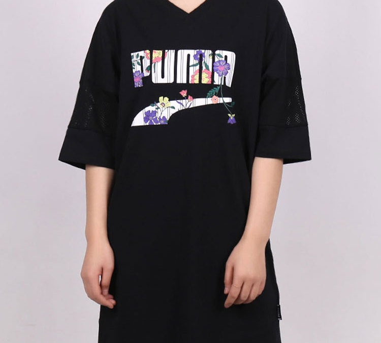 (WMNS) PUMA Casual Sports Alphabet Printing Short Sleeve Black 597473-01 - 3