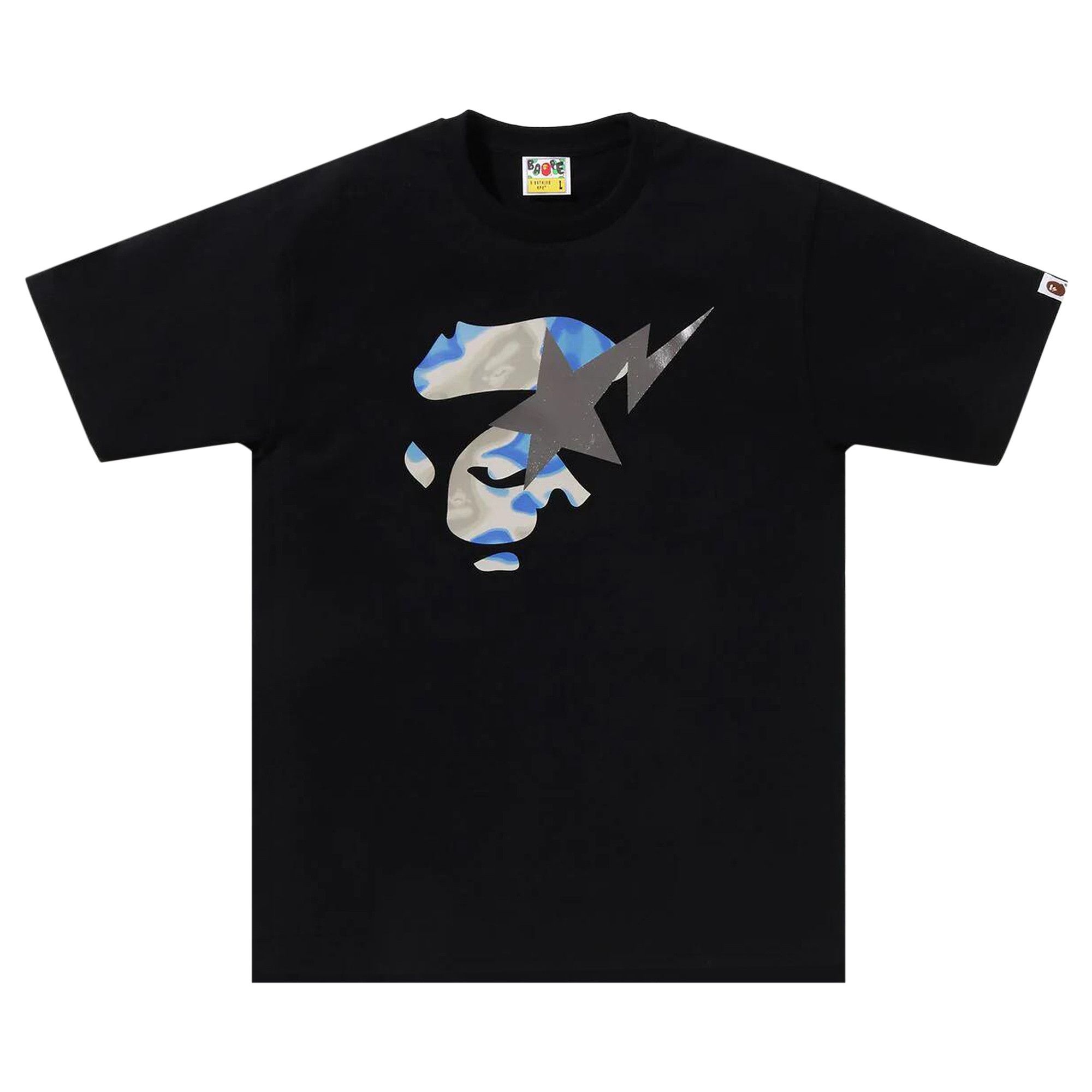 BAPE Liquid Camo Ape Face Sta Tee 'Black/Blue' - 1