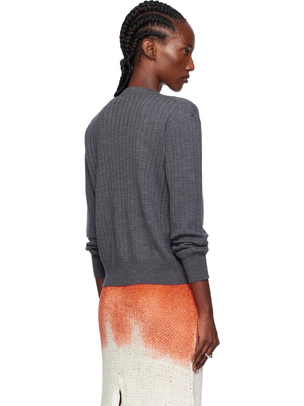 Gray Wool Rib Cardigan - 3