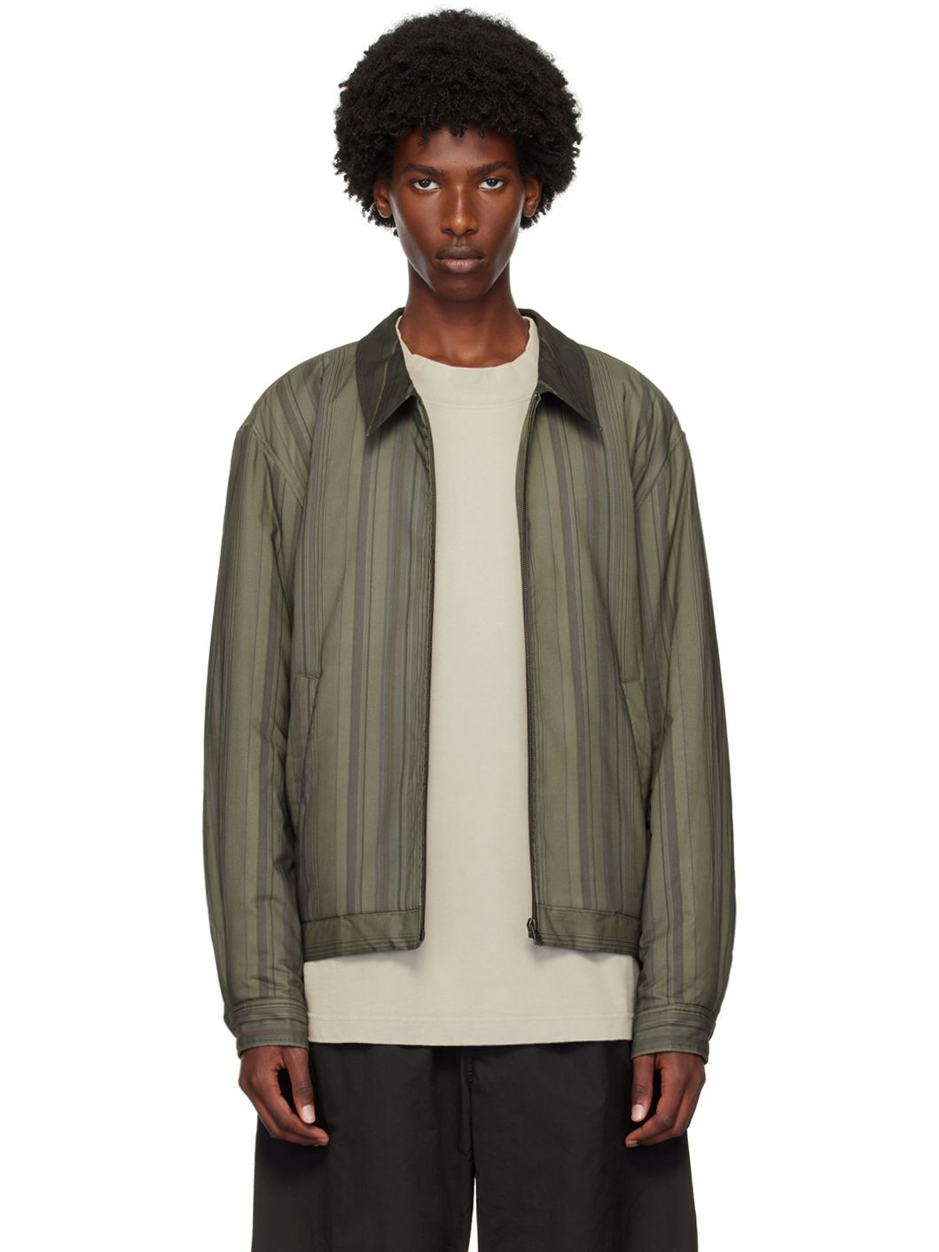 Khaki Stripe Zip-Up Jacket - 1