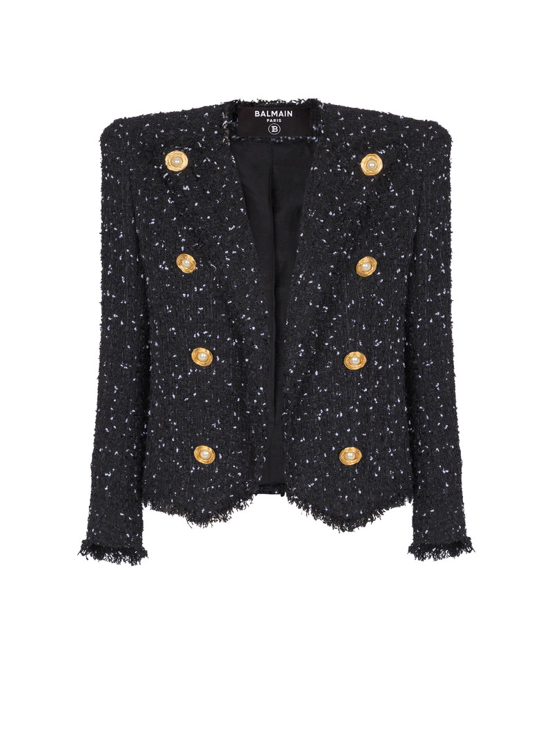 Cropped 8-button jacket in polka-dot tweed 1