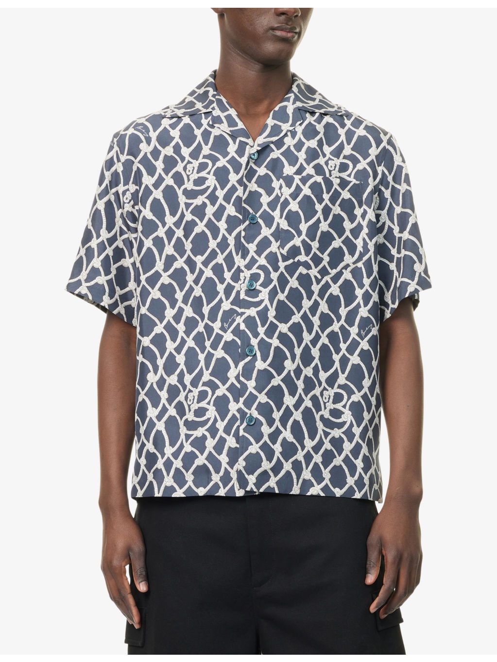 Graphic-Print Short-Sleeve Silk Shirt - 3