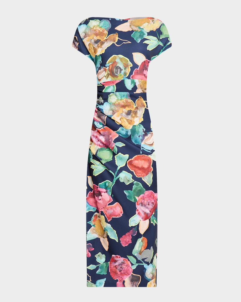 Floral Print Ruched Crepe Midi Dress 1