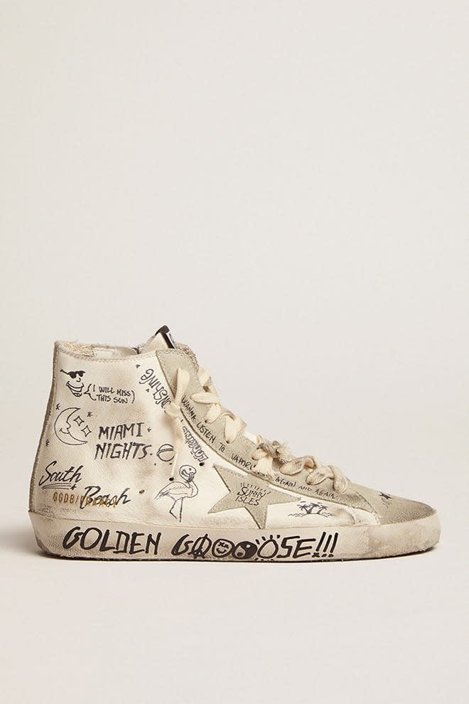 Golden Goose Francy in nappa with ice-gray suede star and black lettering |  REVERSIBLE