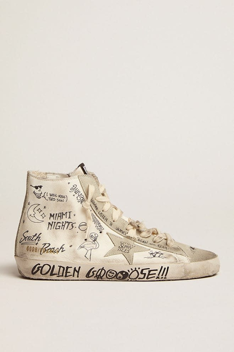 Francy in nappa with ice-gray suede star and black lettering - 1