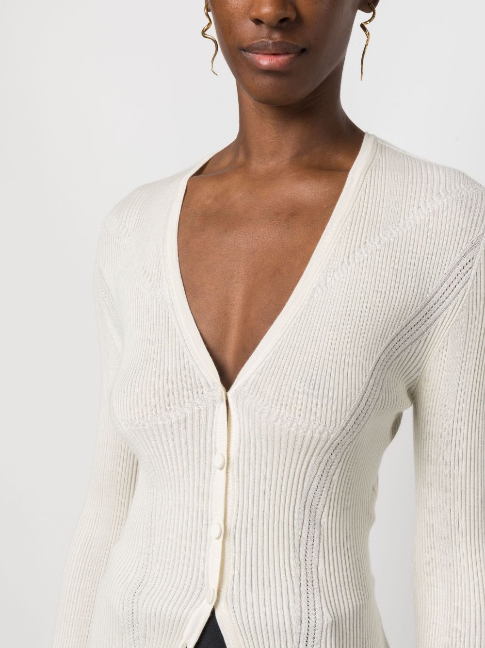 ribbed V-neck cardigan - 5
