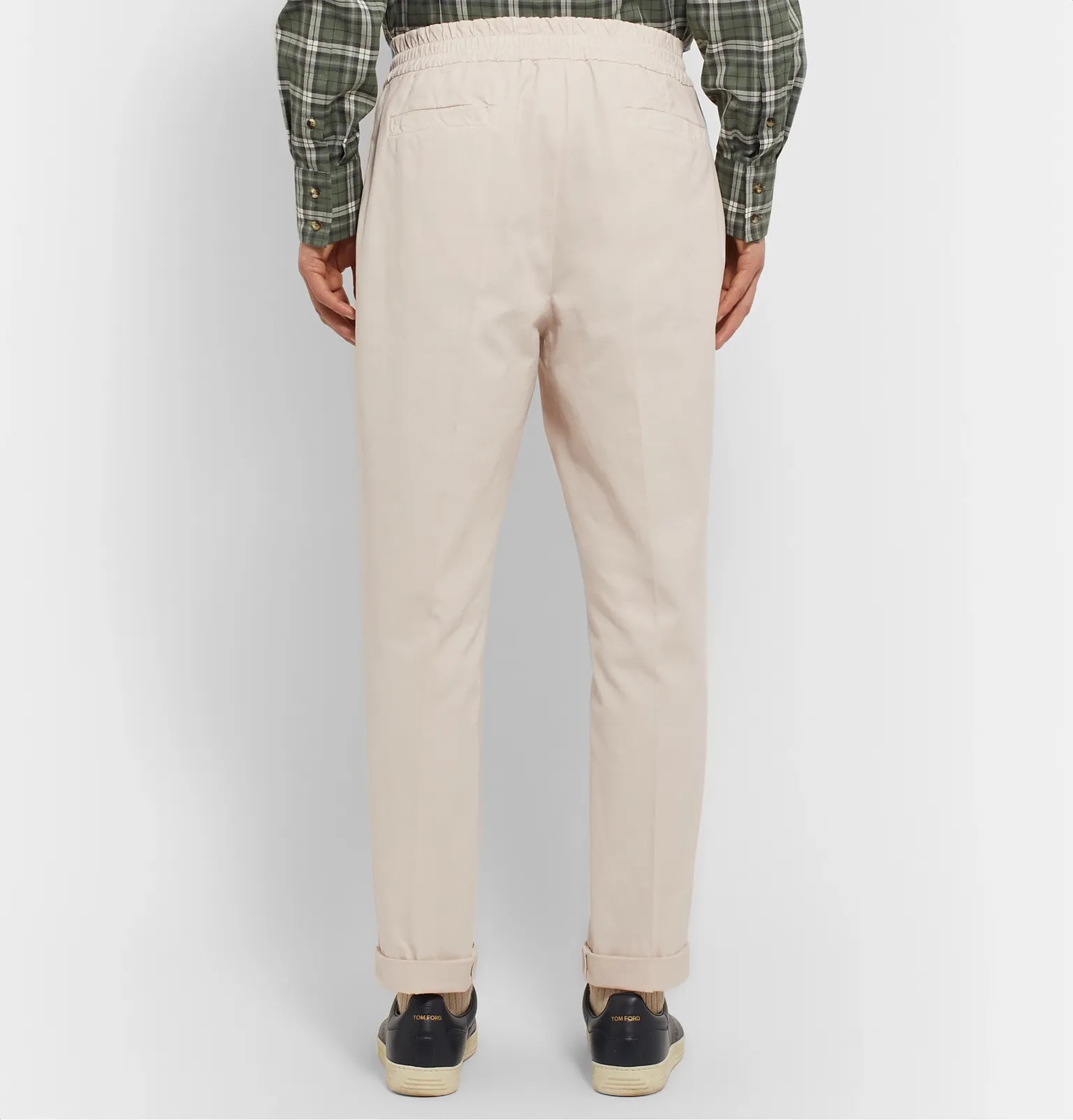 Tapered Pleated Cotton-Blend Twill Drawstring Trousers - 5