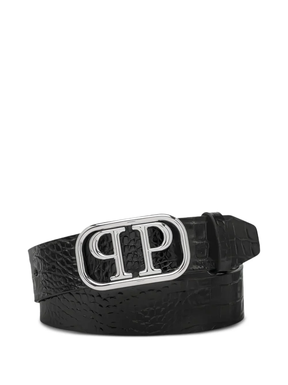 logo-plaque crocodile-effect belt - 1