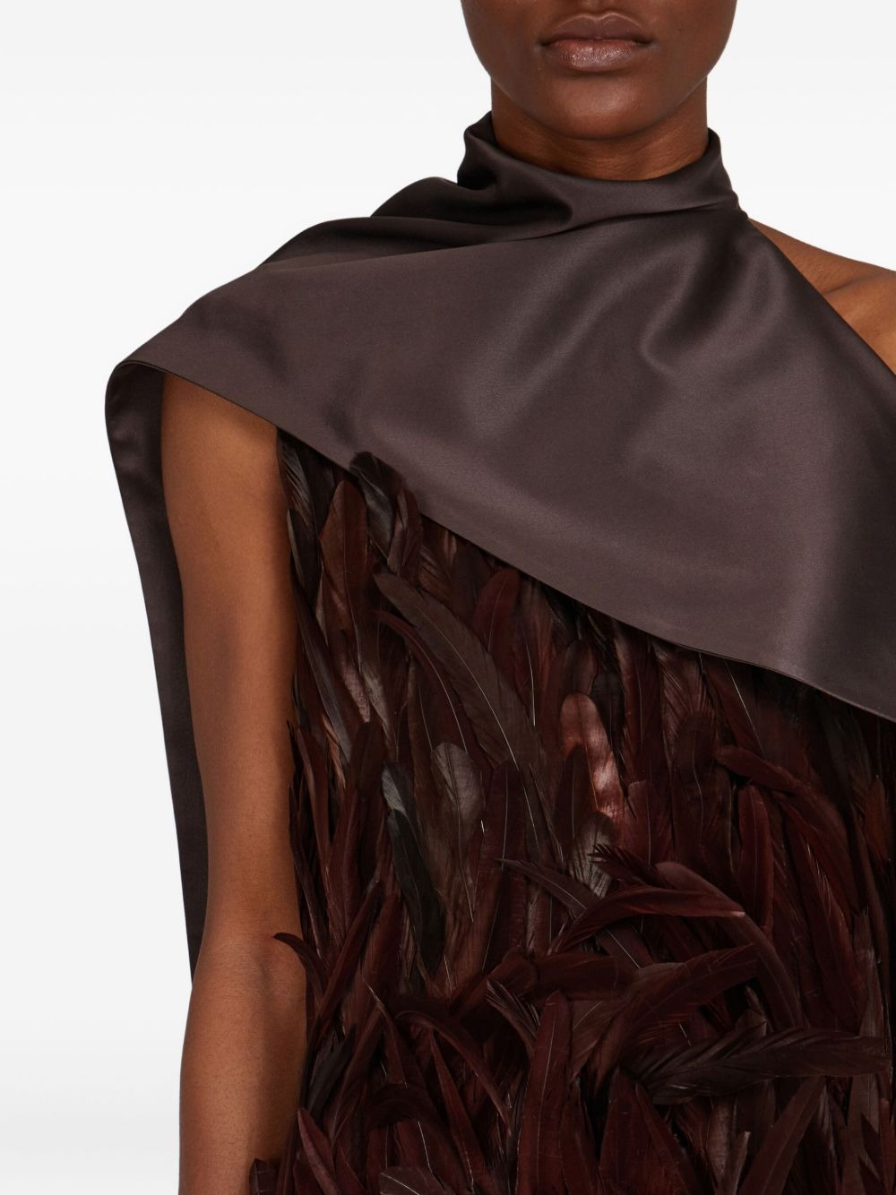 feather-embellished satin dress - 4