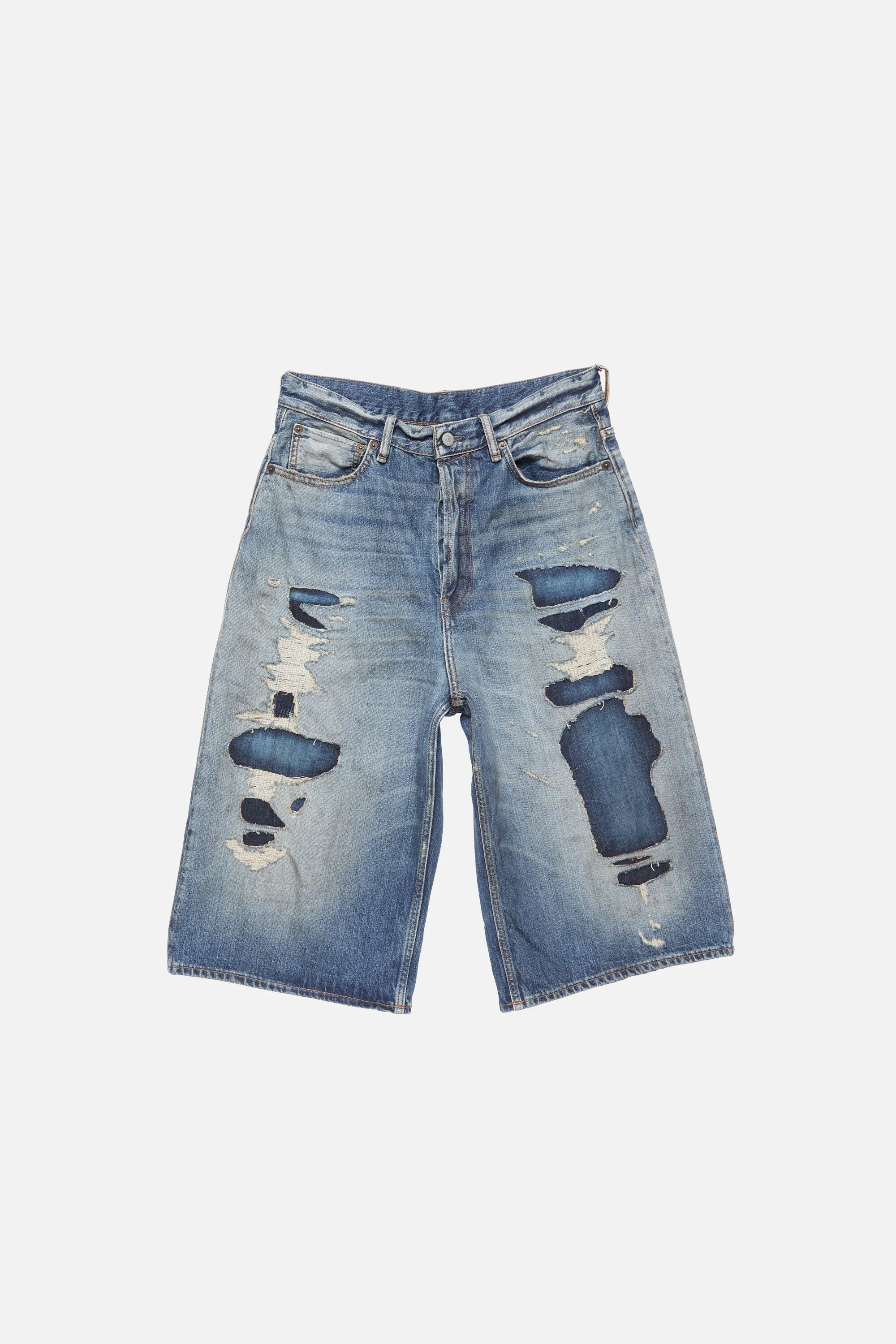 Mended denim shorts - Mid Blue - 1