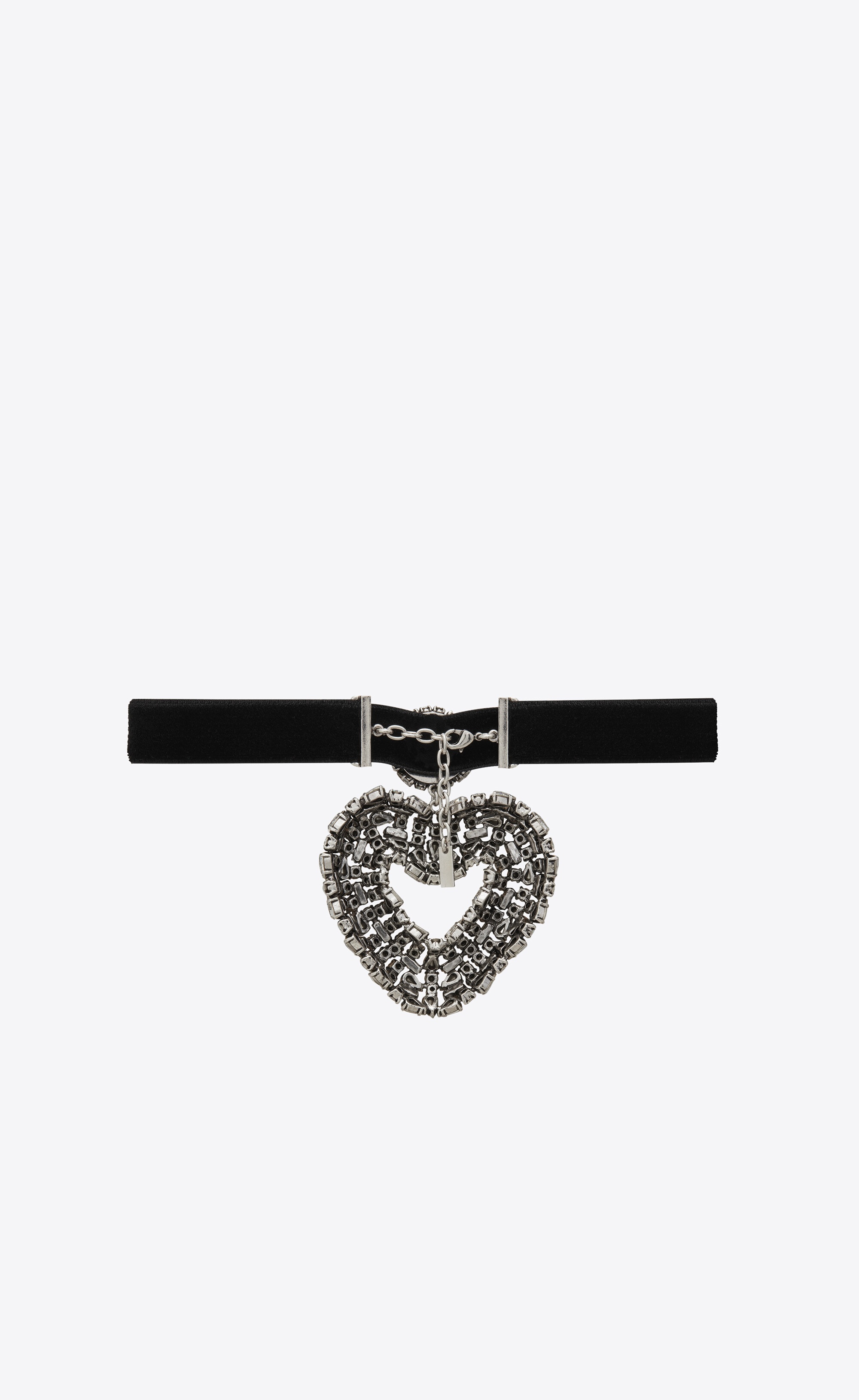 oversized rhinestone heart choker in metal and velvet - 3