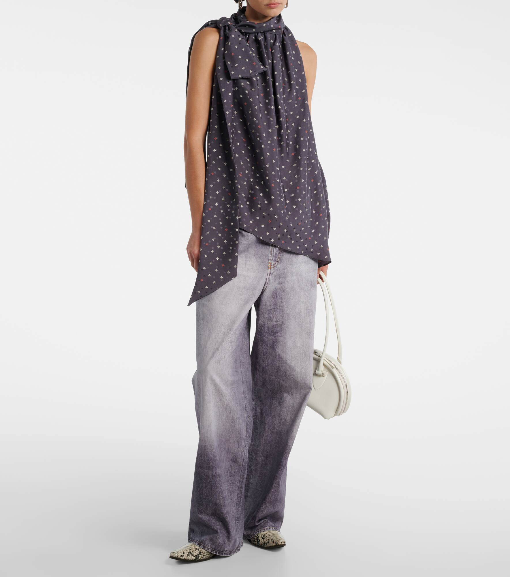 Sombana printed asymmetric silk top - 2