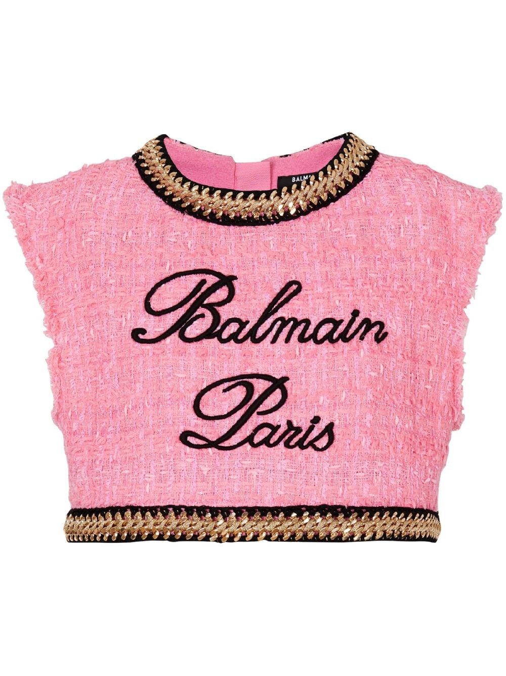 logo-embroidered tweed crop top - 1