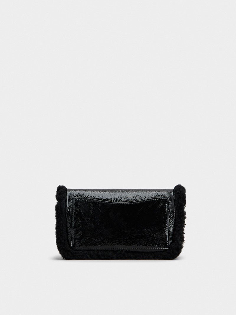 Jeu de Fille Viv' Shearling Strass Buckle Clutch Bag in Patent Leather 5