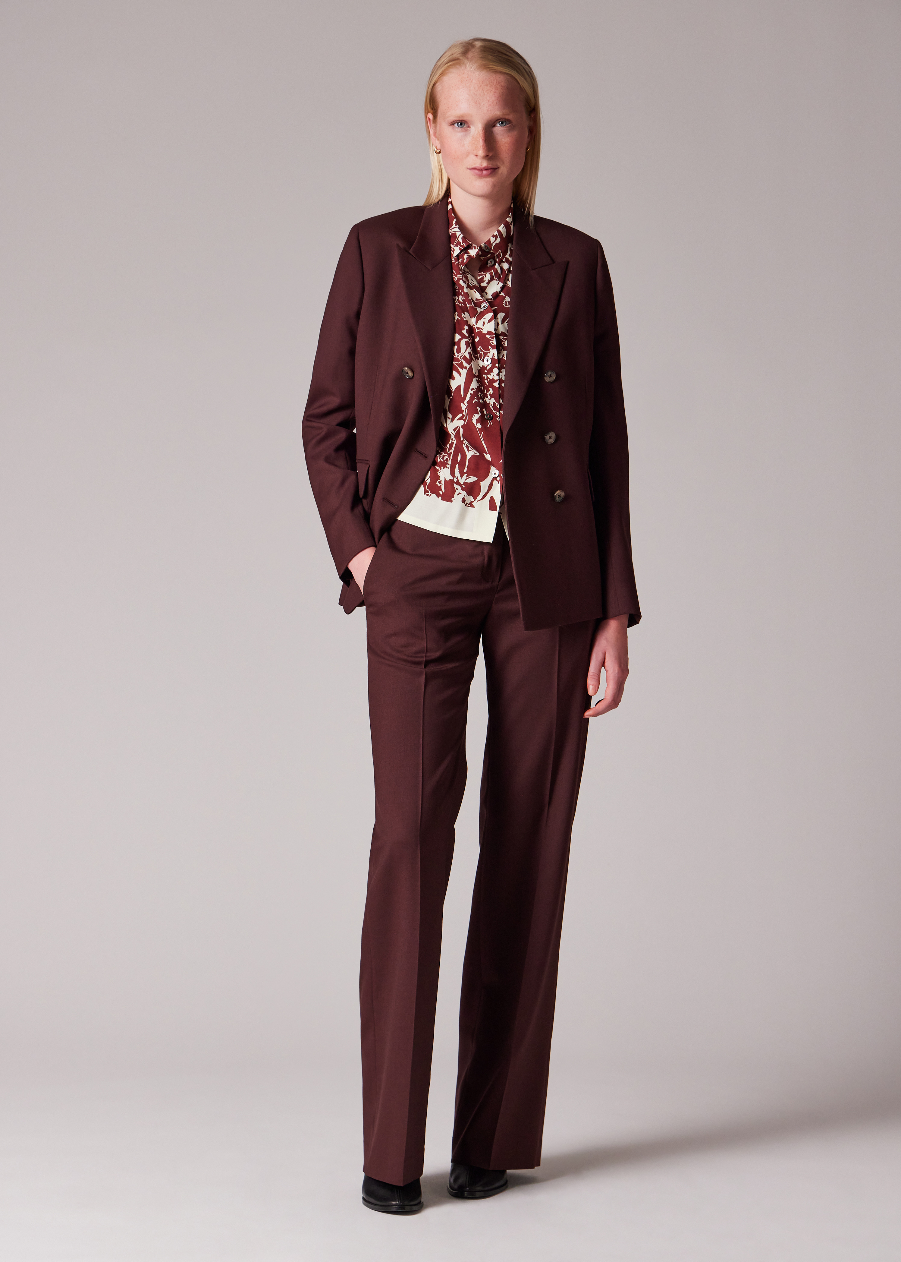 Women's A Suit To Travel In - Burgundy Wool Double Breasted Suit - 7
