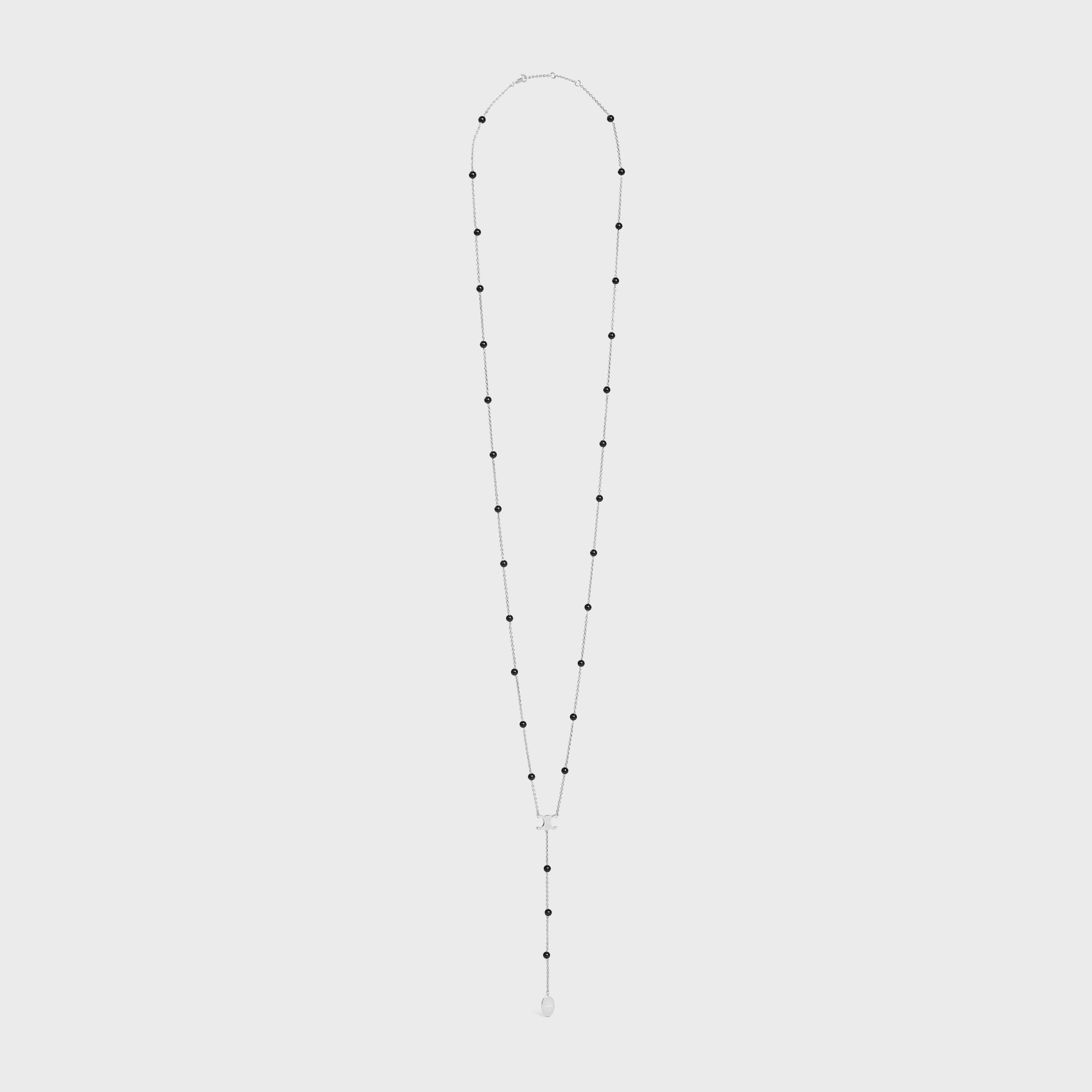 Triomphe Long Necklace in Brass with Rhodium Finish and Onyx - 3