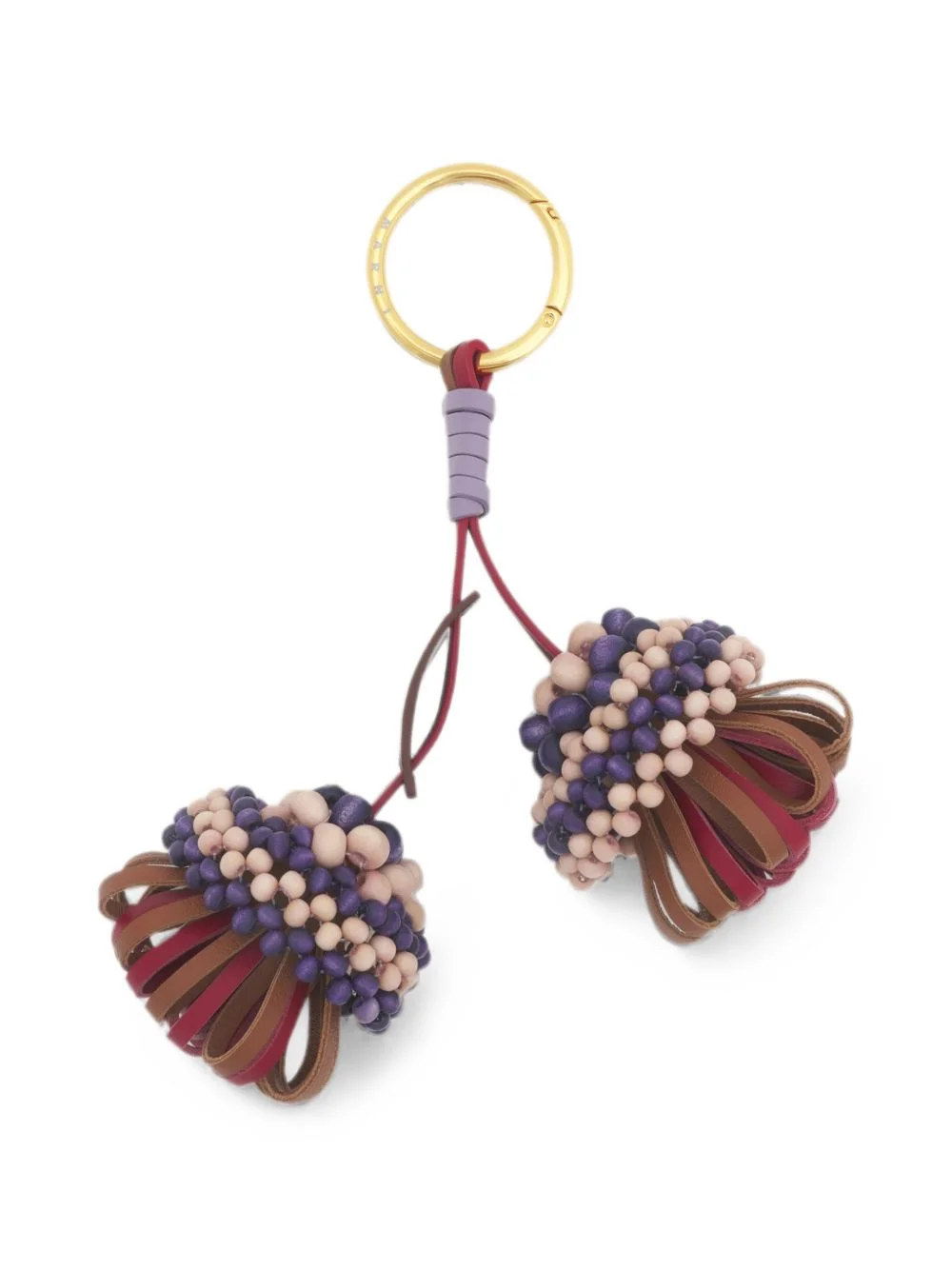 brown and red leather keyring with wooden bead detail - 1