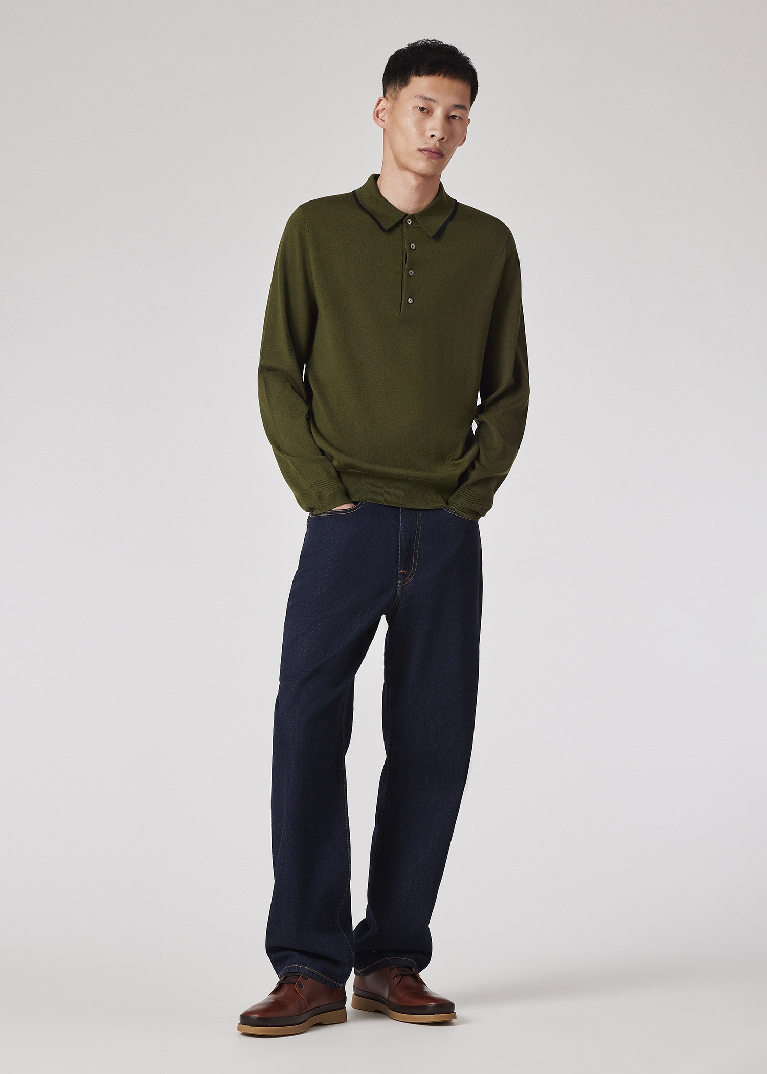 Khaki Merino Wool Polo Sweater - 5