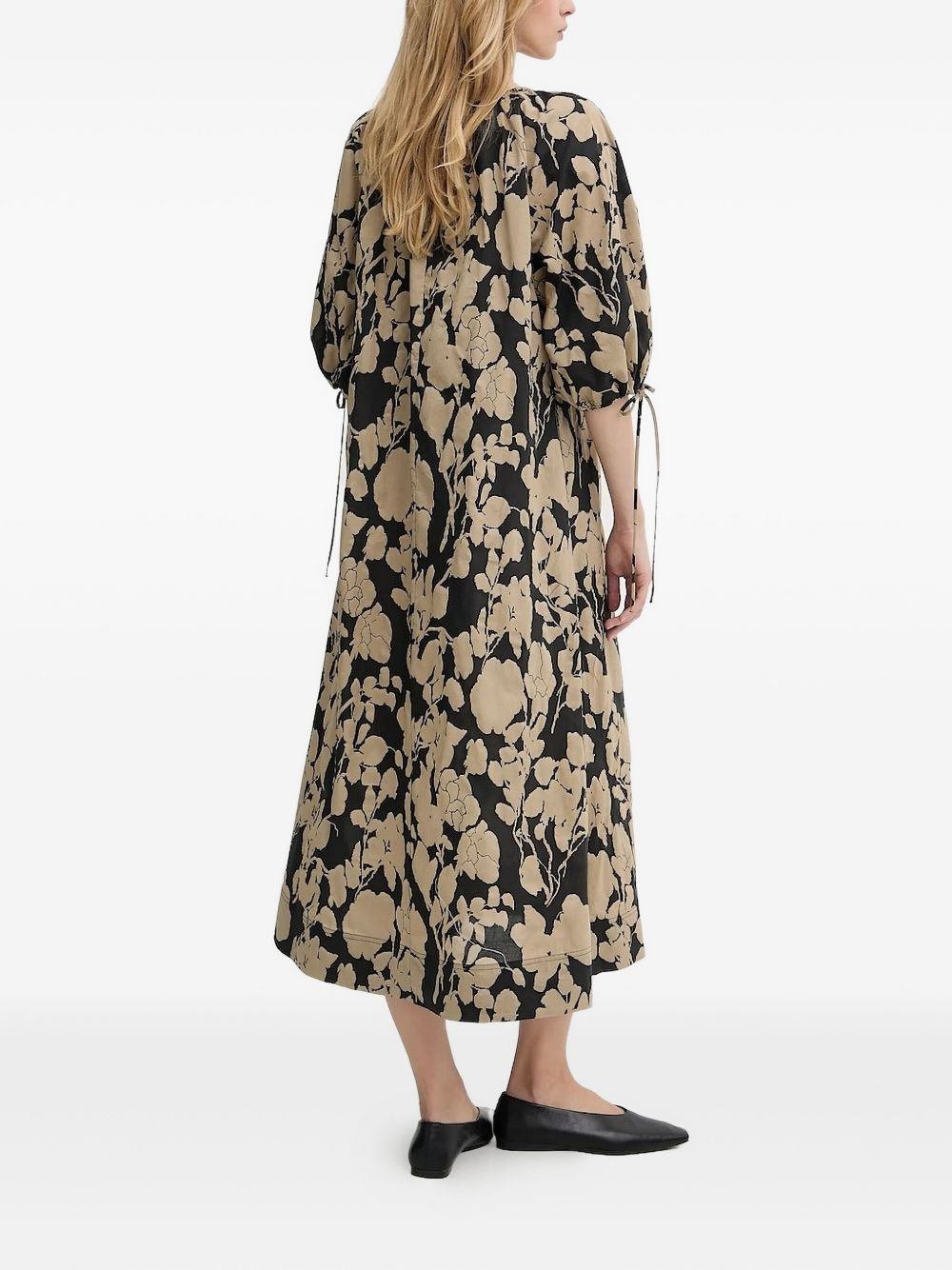 floral print puff-sleeve midi dress - 3