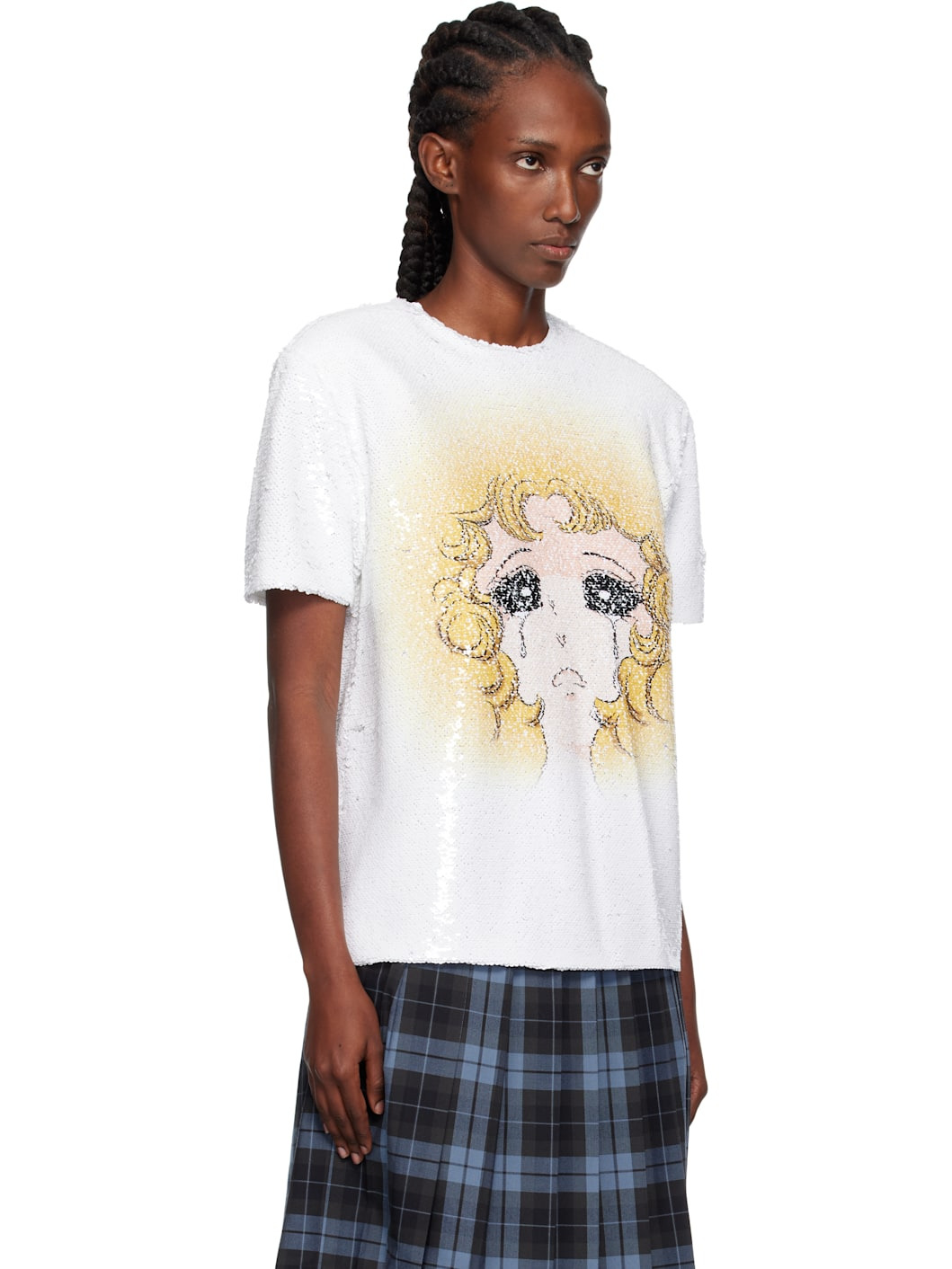 White Crying Girl Sequin T-shirt - 2