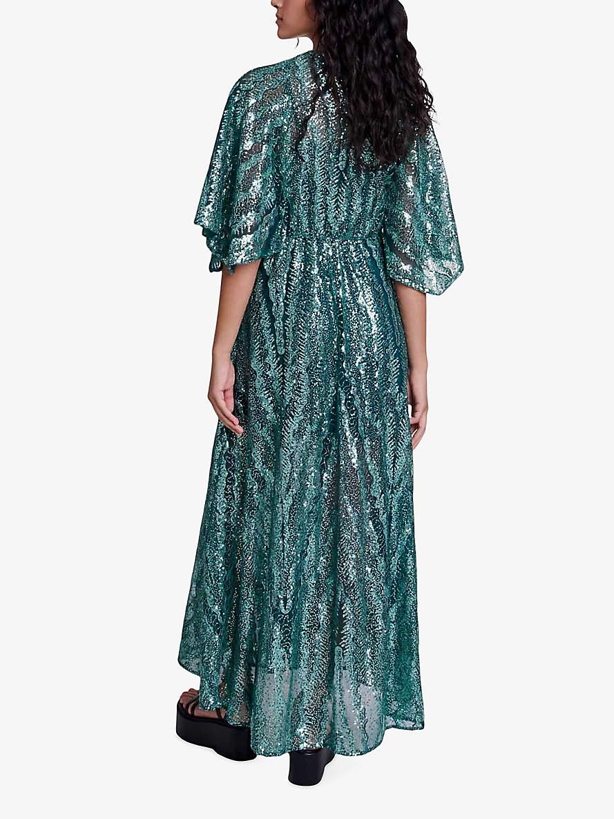 Sequin-embellished wide-sleeve stretch-woven maxi dress - 4