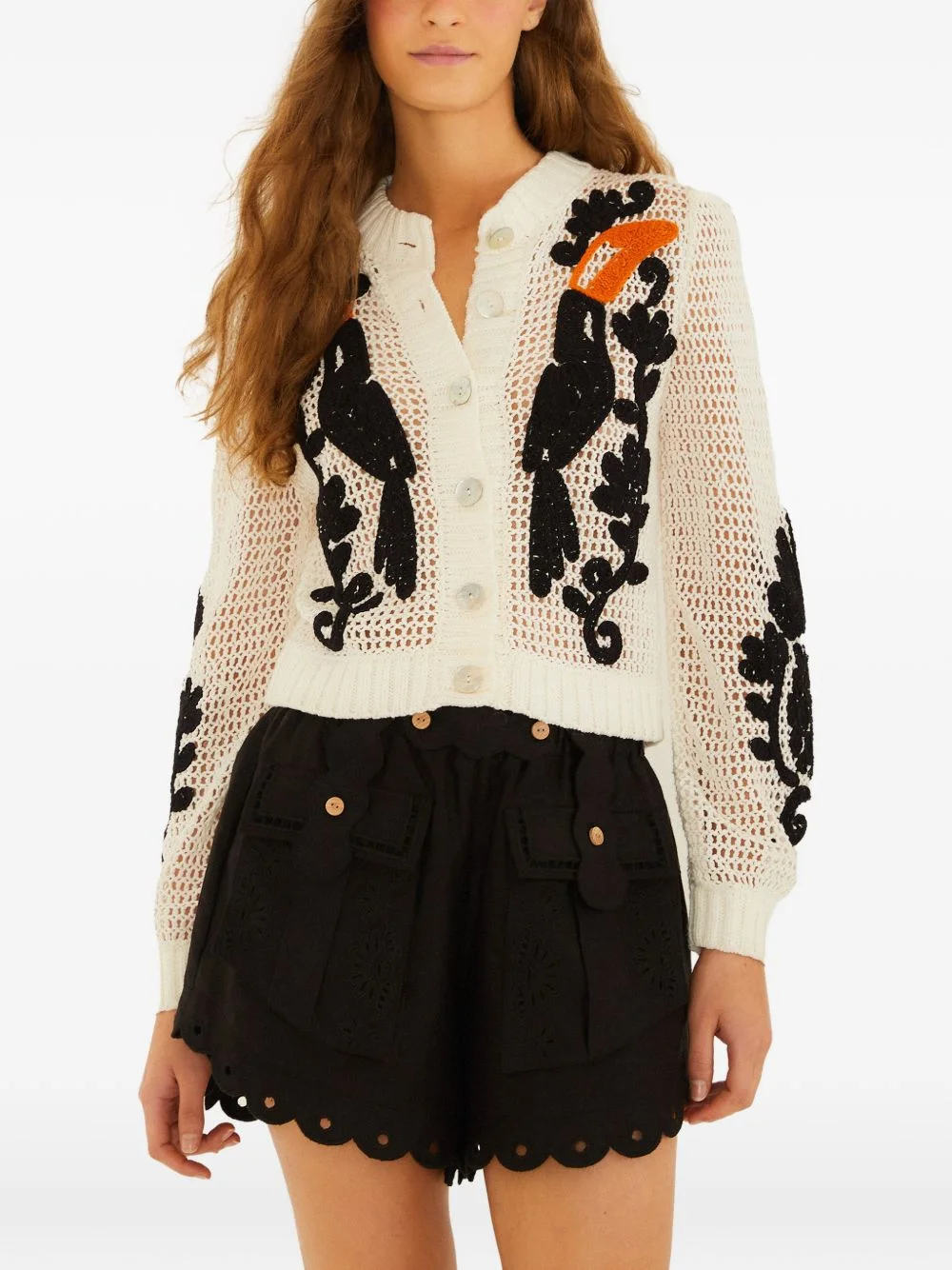 toucan-motif crochet cardigan - 1
