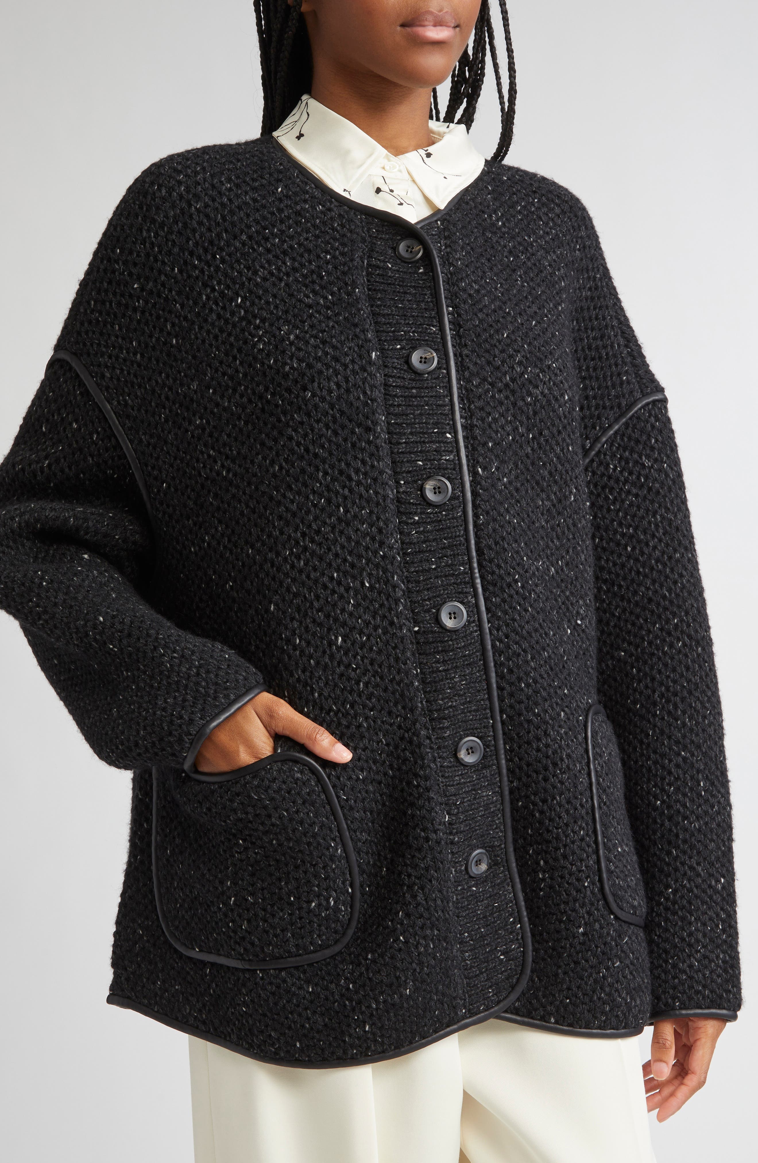 Altuzarra Medrano Oversize Merino Wool Blend Knit Jacket in Black at Nordstrom - 5