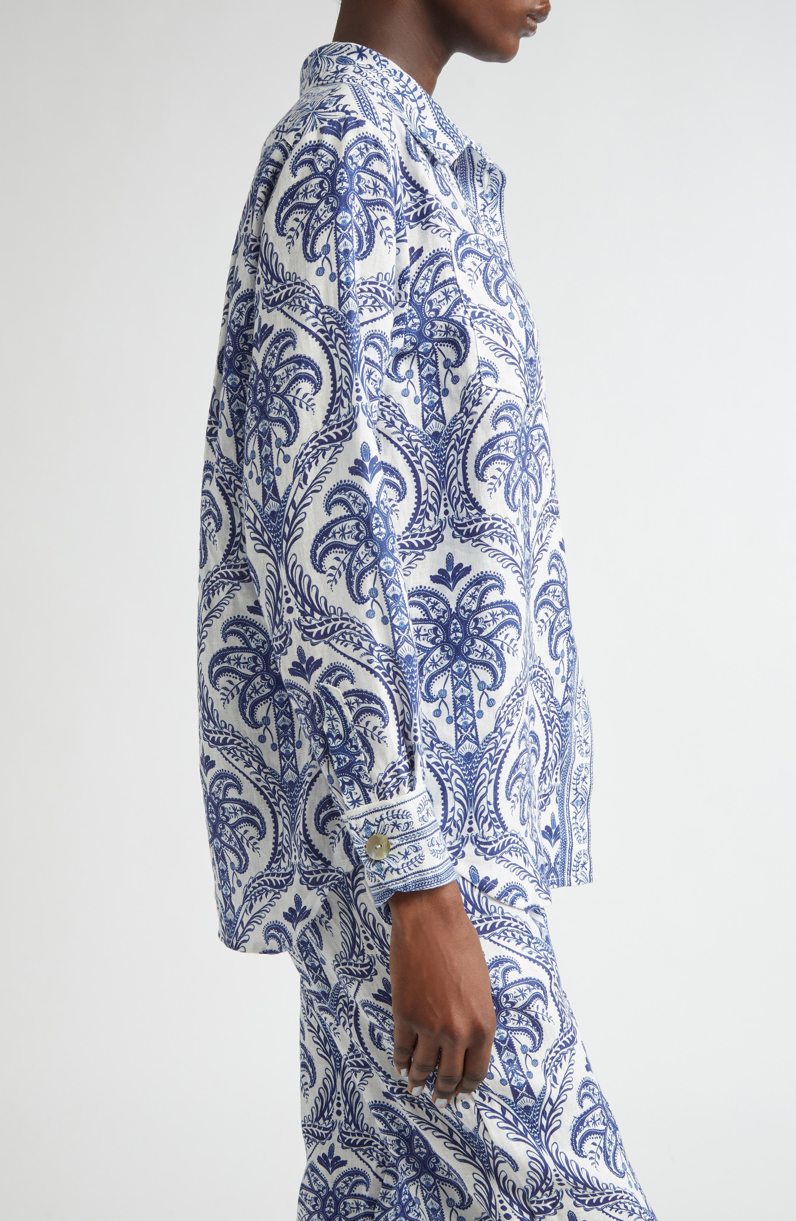FARM Rio Tropical Print Linen Blend Button-Up Shirt in Off-White at Nordstrom - 4