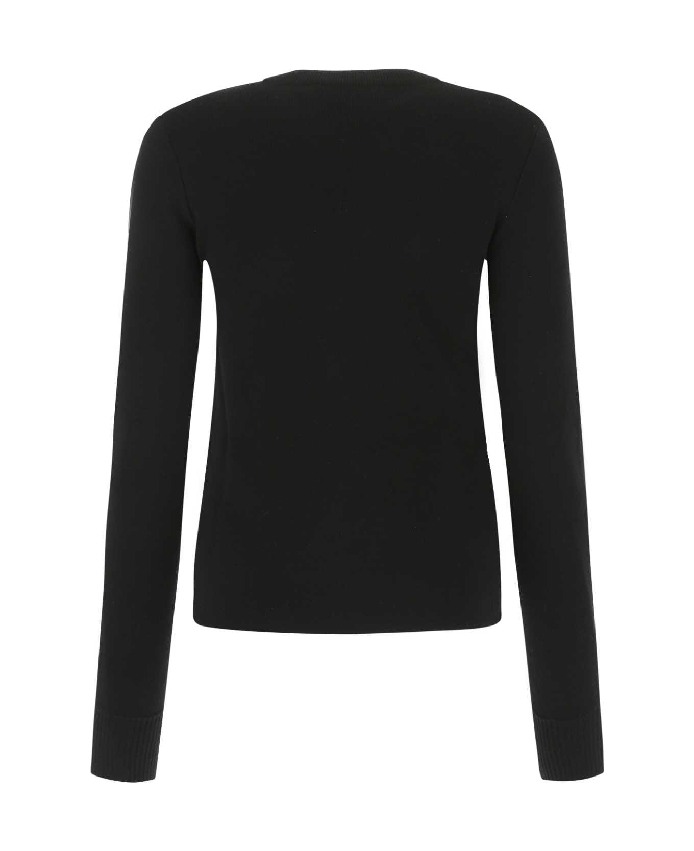Black Stretch Wool Blend Sweater - 2
