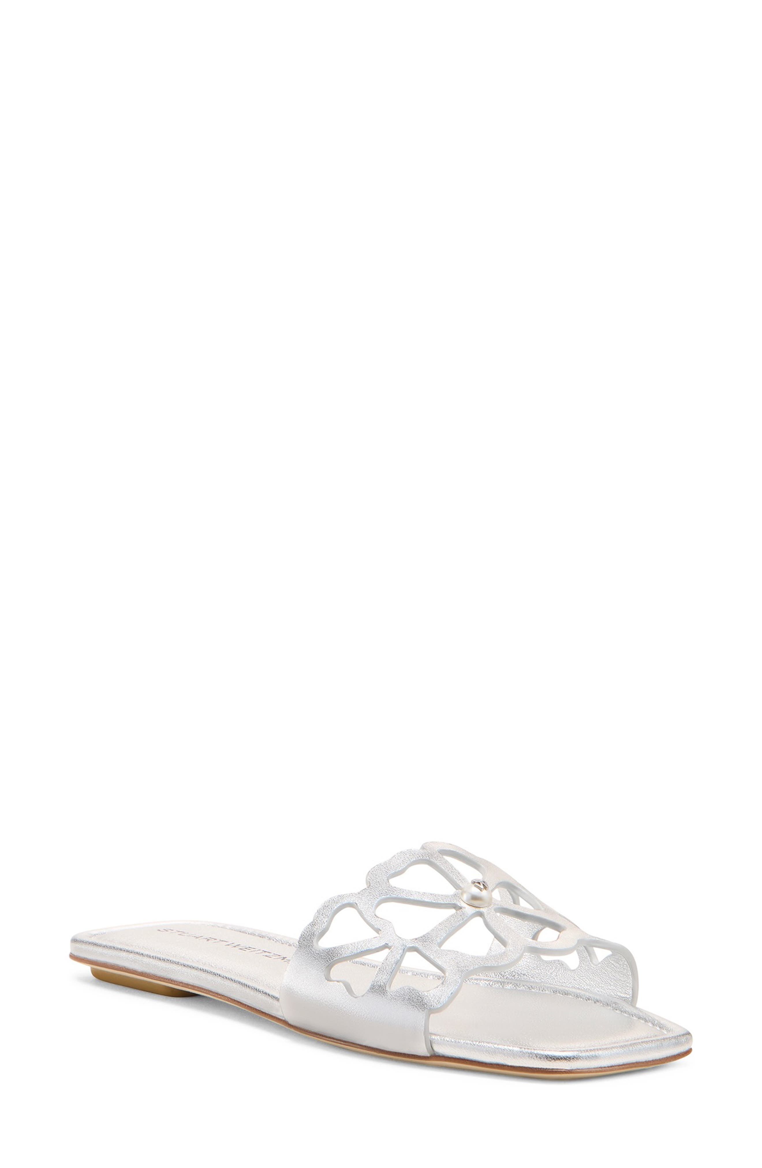 Stuart Weitzman Jasmine Cutout Slide Sandal in Silver at Nordstrom - 1