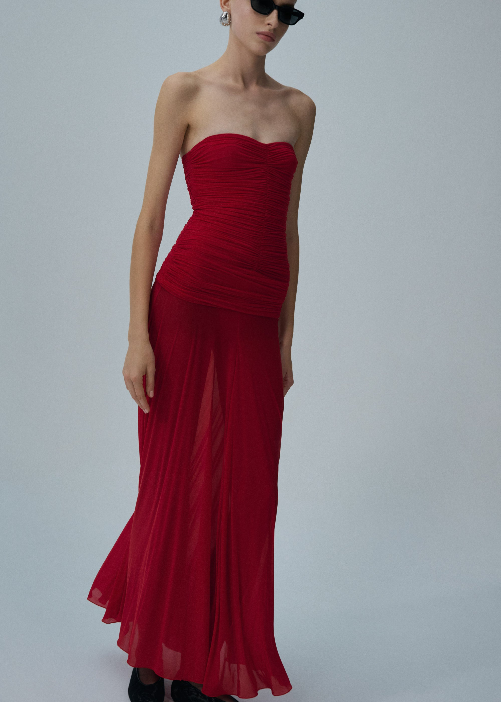 Strapless cupro midi dress in red - 6