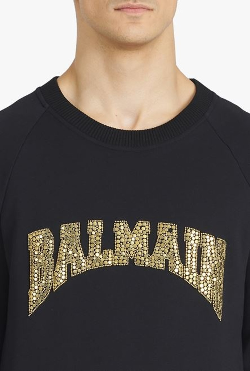 Black cotton sweatshirt with embroidered gold-tone Balmain Paris logo 5