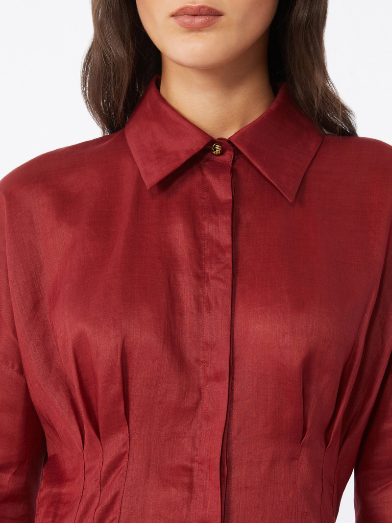 ORA Long-sleeved ramie canvas shirt - BRICK RED 5