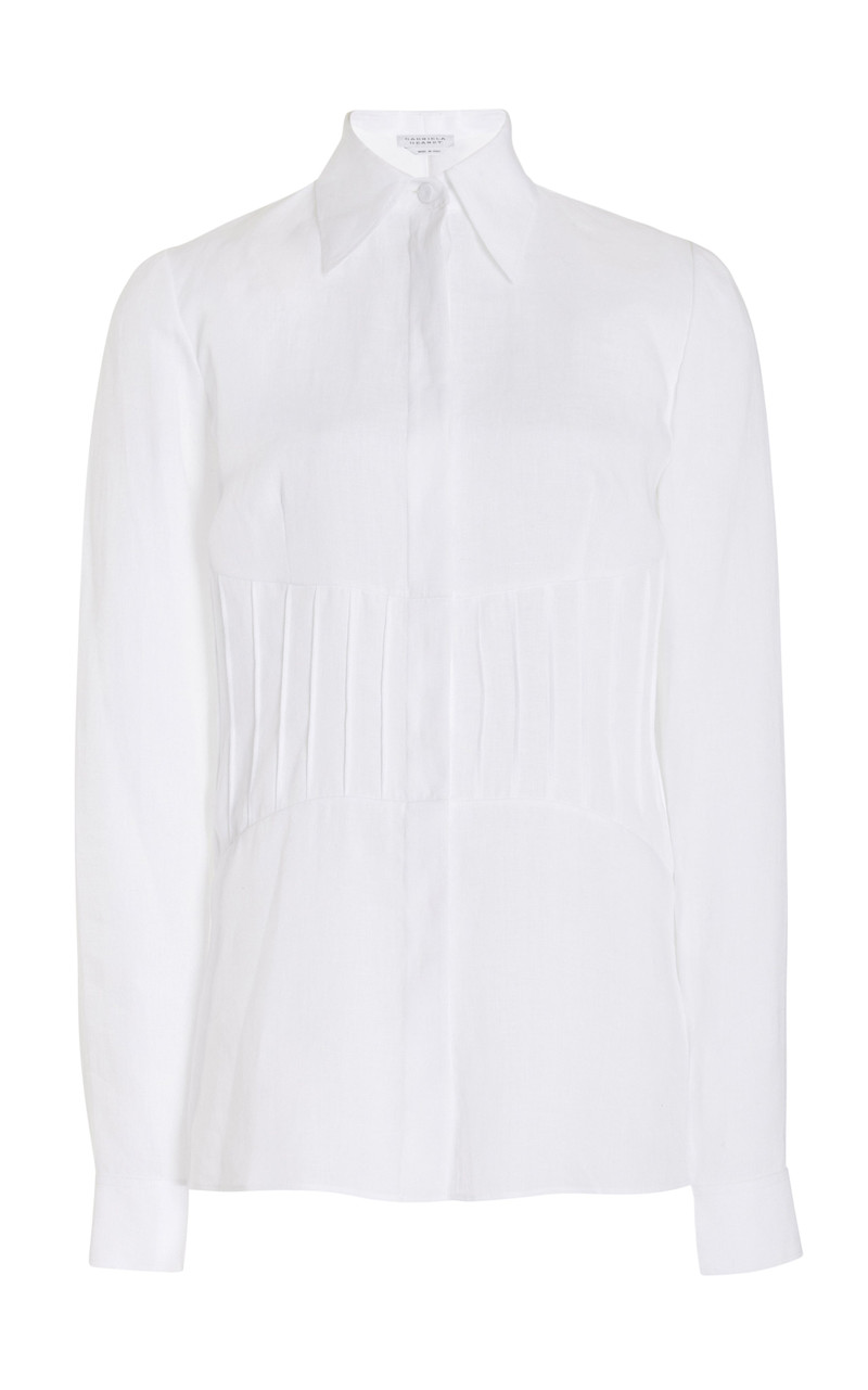 Duff Pleated Top in Aloe Linen - 1