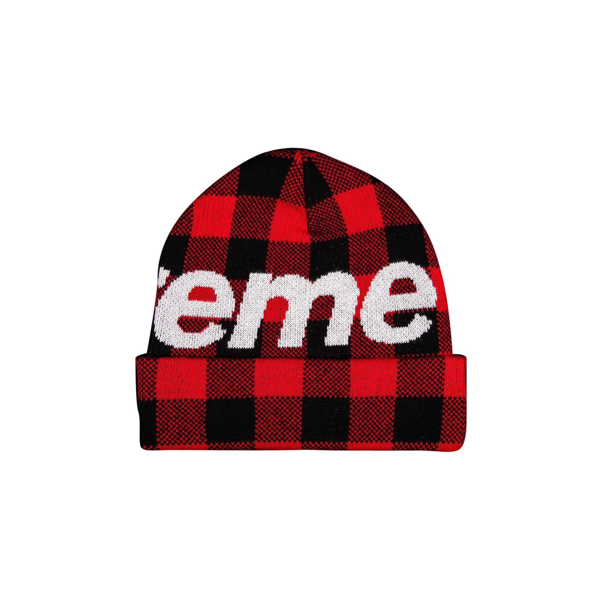 Supreme Big Logo Beanie 'Red Plaid'