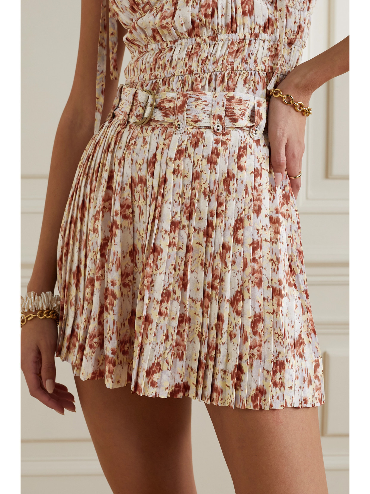 Margot Belted Pleated Floral-print Silk Crepe De Chine Shorts - 4