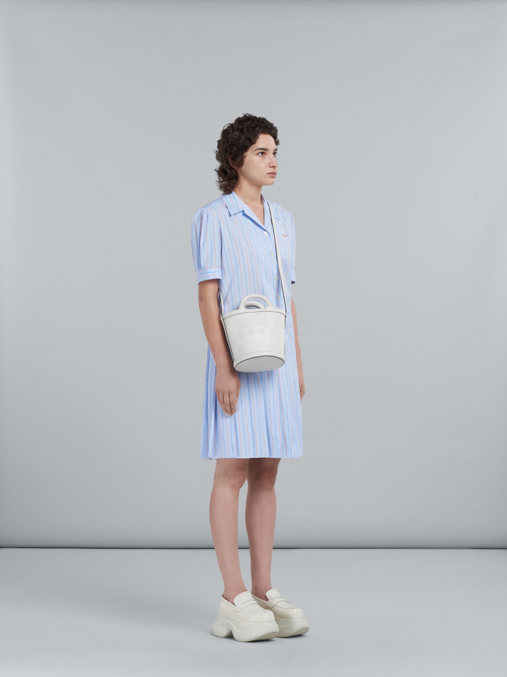 SHORT DRESS IN LIGHT BLUE STRIPED BIO POPLIN - 6