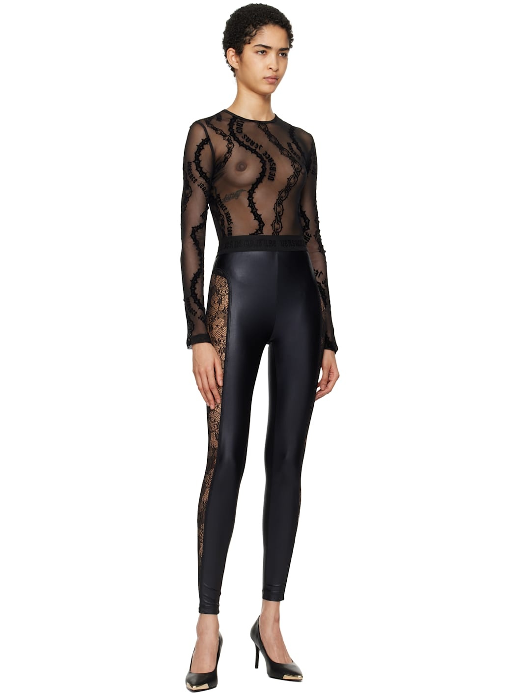VERSACE JEANS COUTURE Black Lace Leggings REVERSIBLE