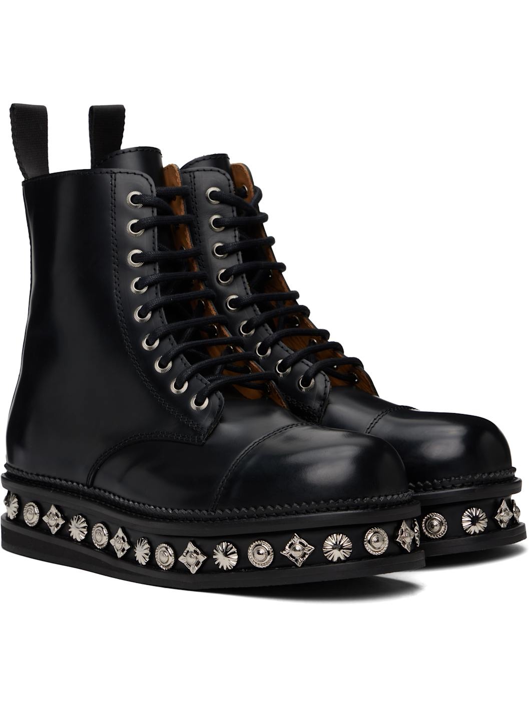 Black Leather Platform Boots - 4