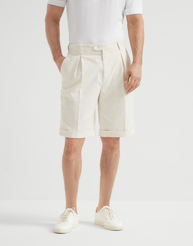Garment-dyed Bermuda shorts in cotton narrow wale corduroy with tee holder 1